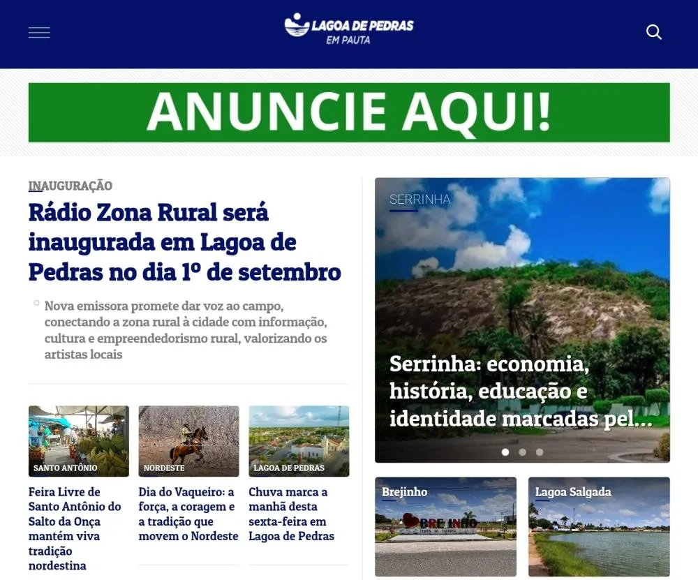Portal “Lagoa de Pedras em Pauta” já está no ar e terá lançamento oficial no dia 1º de setembro